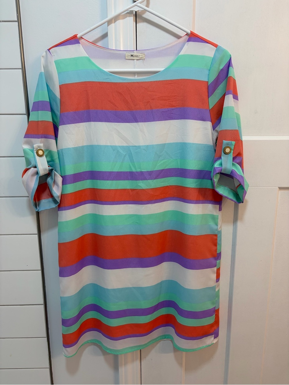Everly Striped Dress in Coral, Mint & Purple - Size S